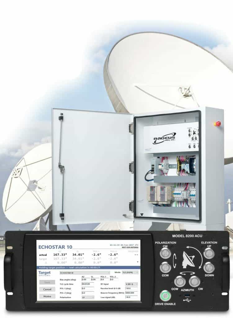 photo: earth station ACS electronics - antenna, control unit, drive cabinet