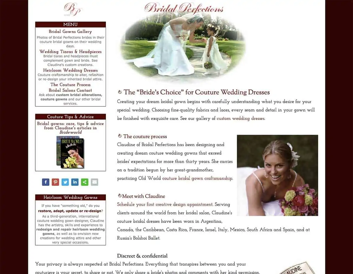 Web design and development for small businesses - for example: www.BridalPerfections.com
