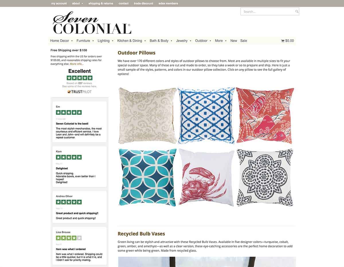 Websites for e-commerce and online retail sales - for example: www.SevenColonial.com
