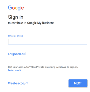 screen shot: log in or sign up to Google My Business