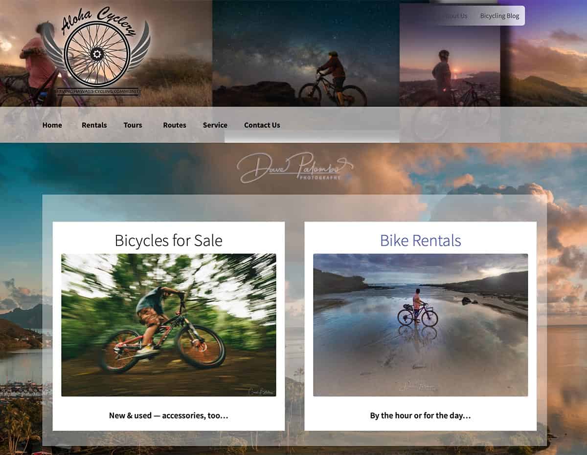 screenshot: Aloha Cyclery's home page (www.alohacyclery.com)